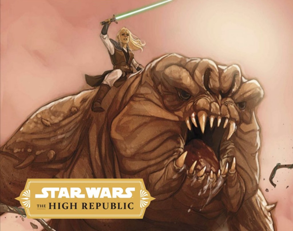 Avar Kriss montando un Rancor en la portada de Star Wars The High Republic&nbsp;#6